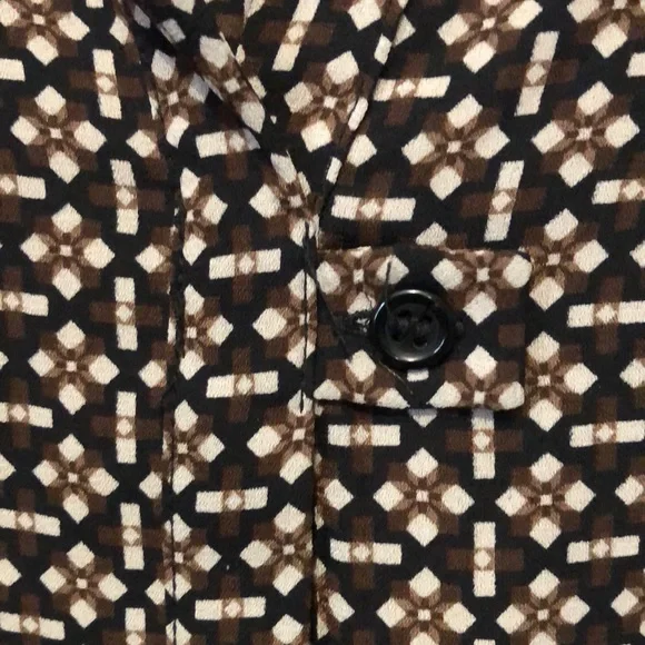 Pleione blouse Women's Small S long sleeve black brown abstract shirt top EUC - Picture 4 of 11
